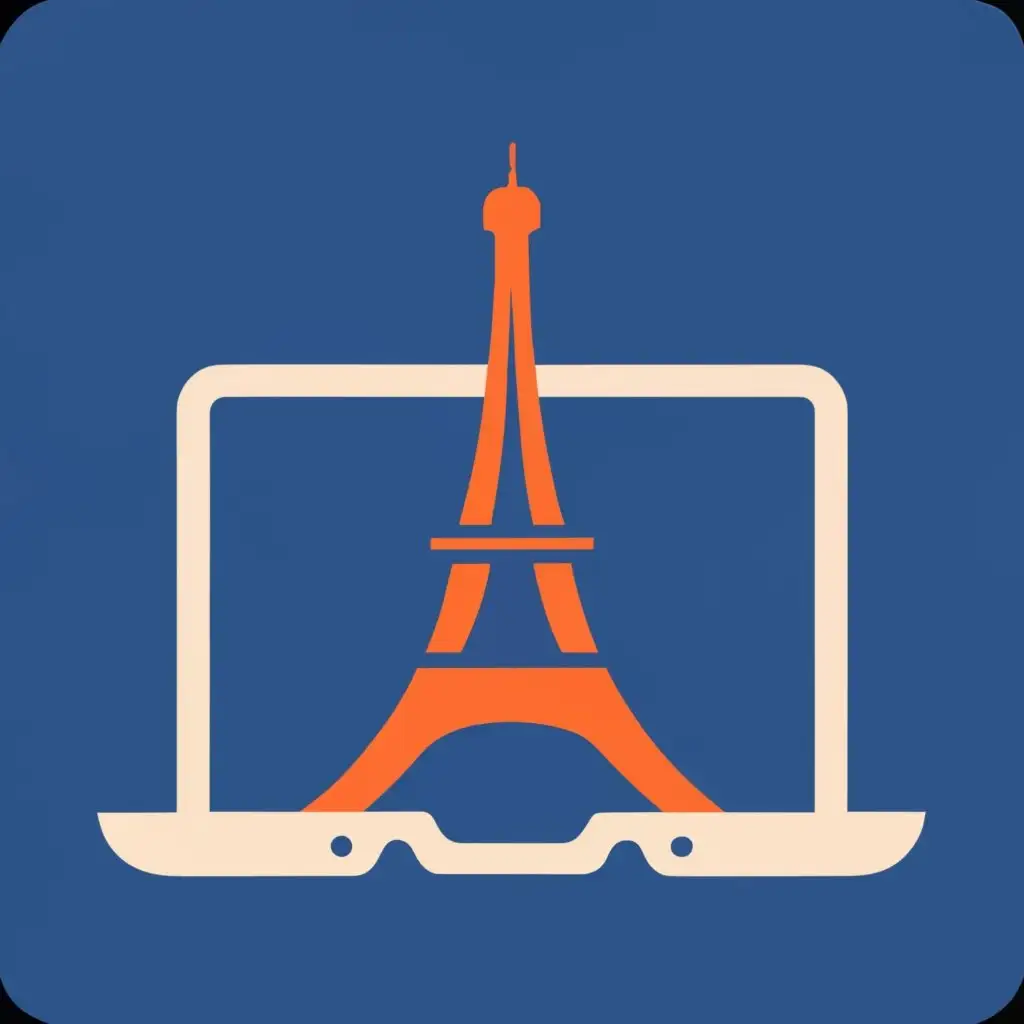 logo, laptop  Eiffel tower, with the text "Un ordinateur portable se tenant en forme de la tour Eiffel", typography, be used in Technology industry