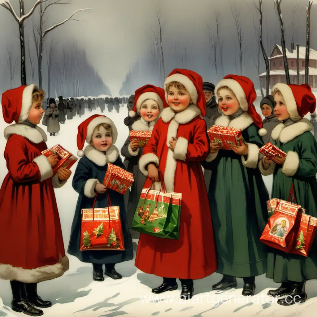 рождество в российской империи, калядование, дети с мешками конфет