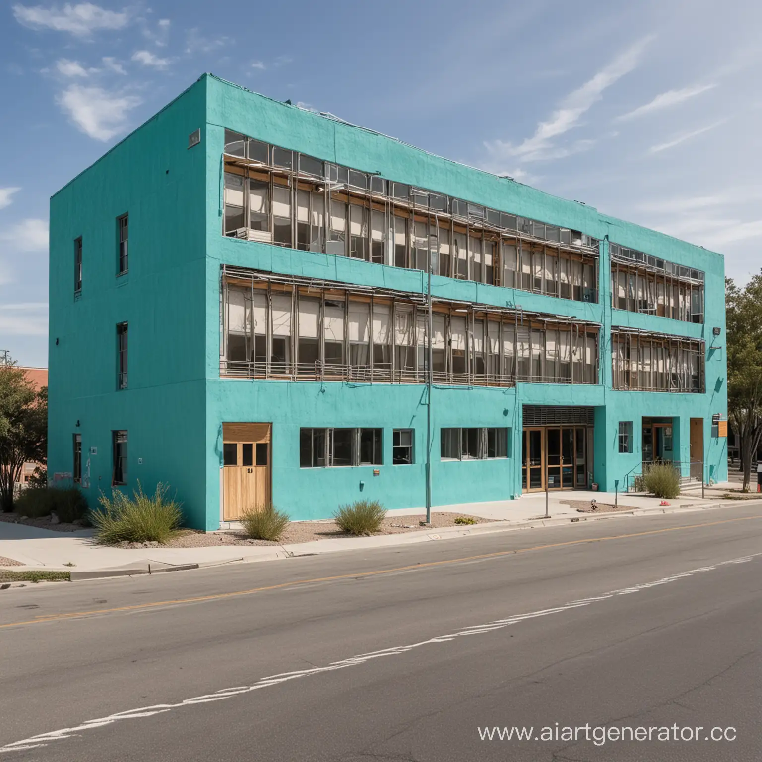 Turquoise-ThreeStory-Creative-Workshop-Building-with-Library-and-Acting-Stage