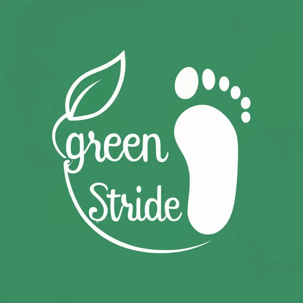 logo, leaf intertwined with a footstep. white logo with green background, with the text "GreenStride", typography, be used in Education industry