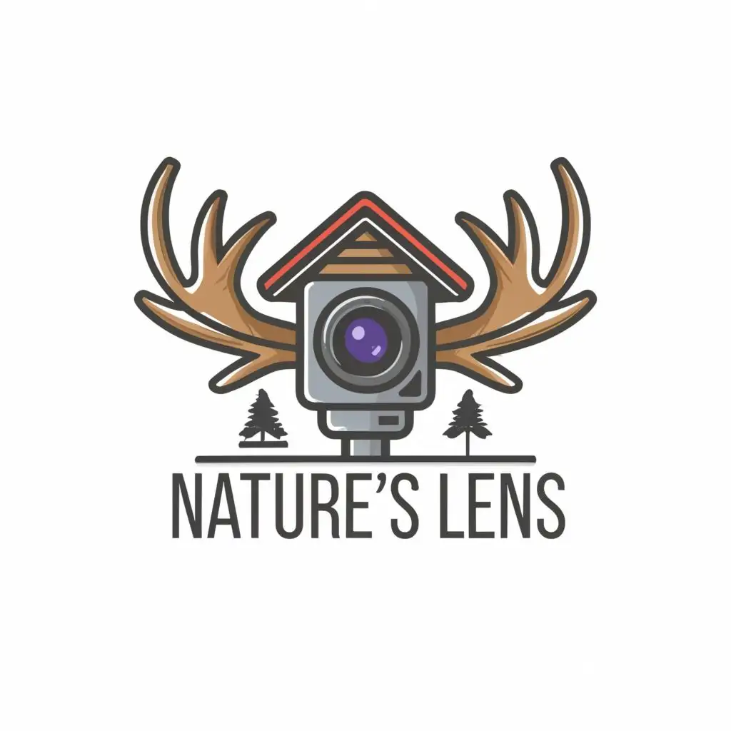 logo, House Wings Antler Security Camera Nature, with the text "Natures Lens", typography