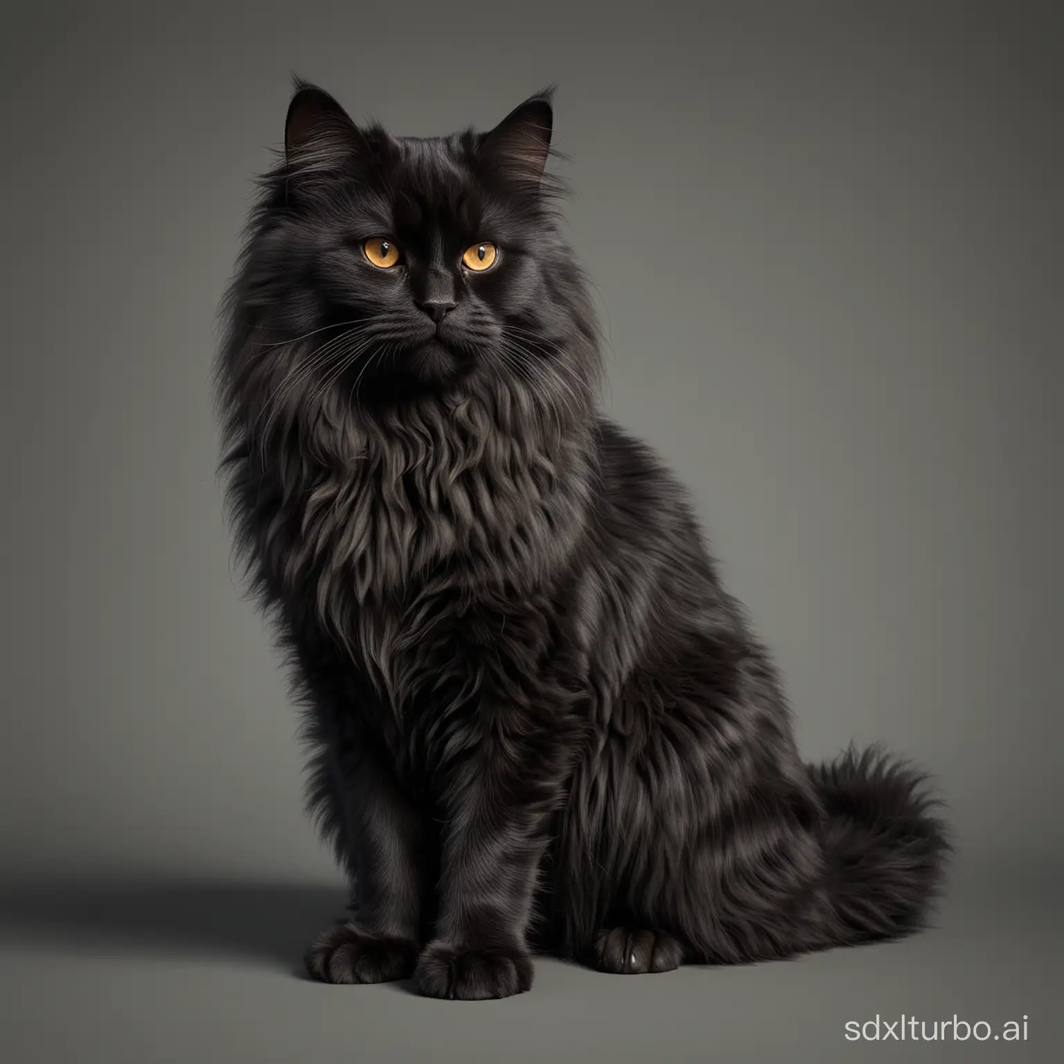 Realistic black fluffy cat