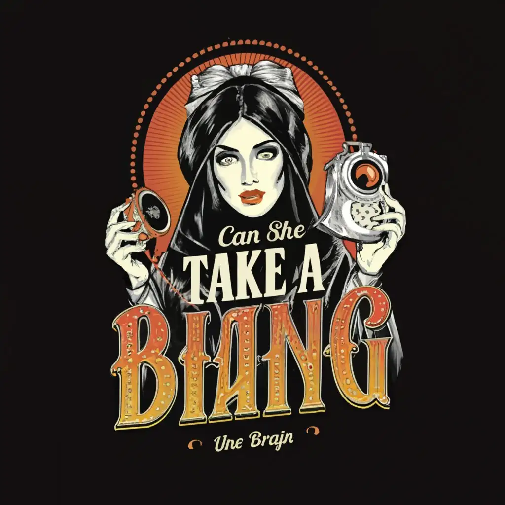 a logo design,with the text "can she take a bang", main symbol:book cover , seductive ,Moderate,clear background