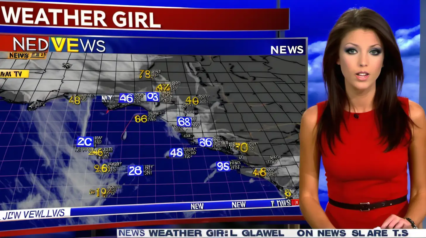 TV News Weather Girl Reporting Current Weather Conditions