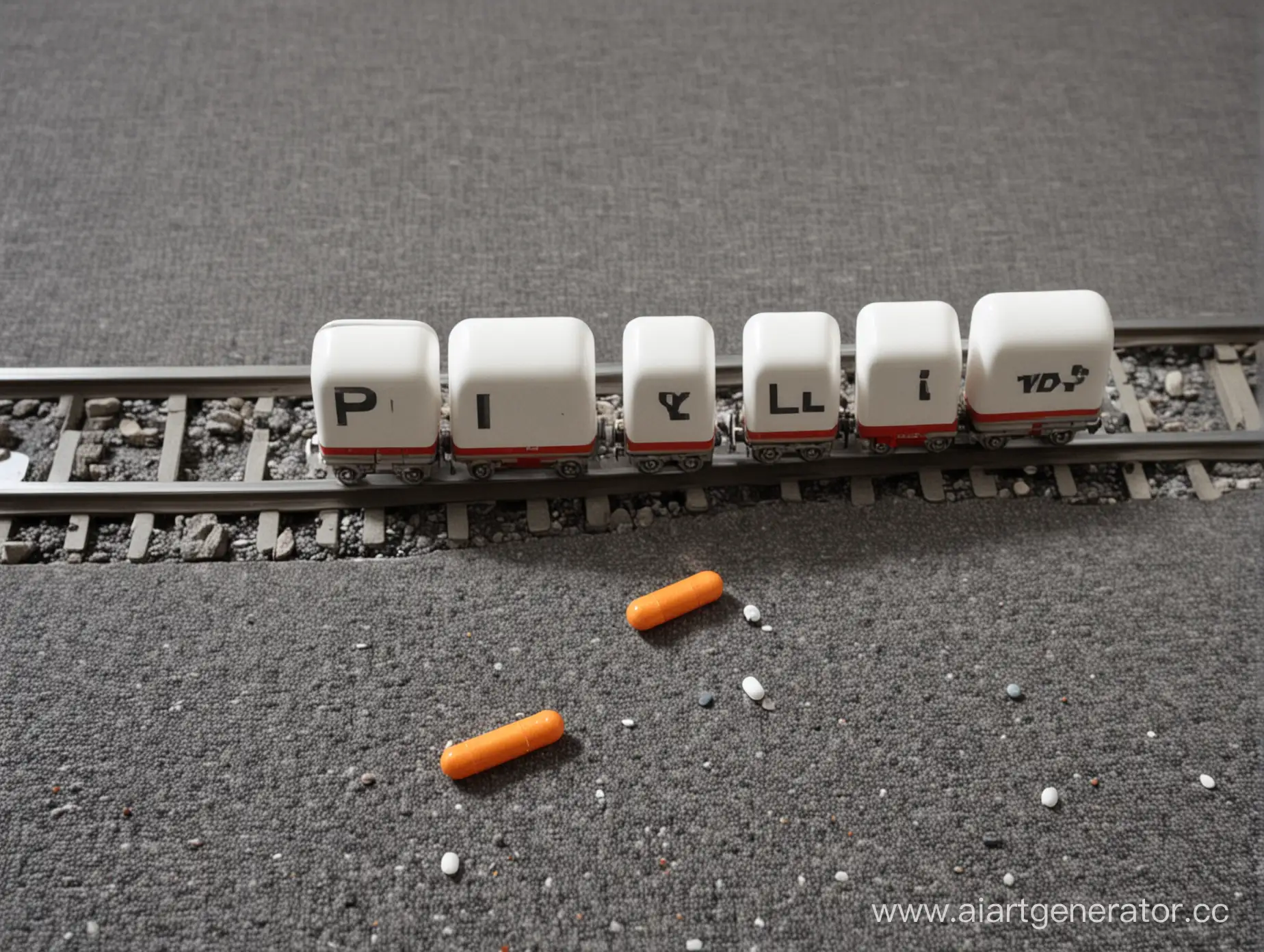 Colorful-Pills-Arranged-on-Train-Tracks