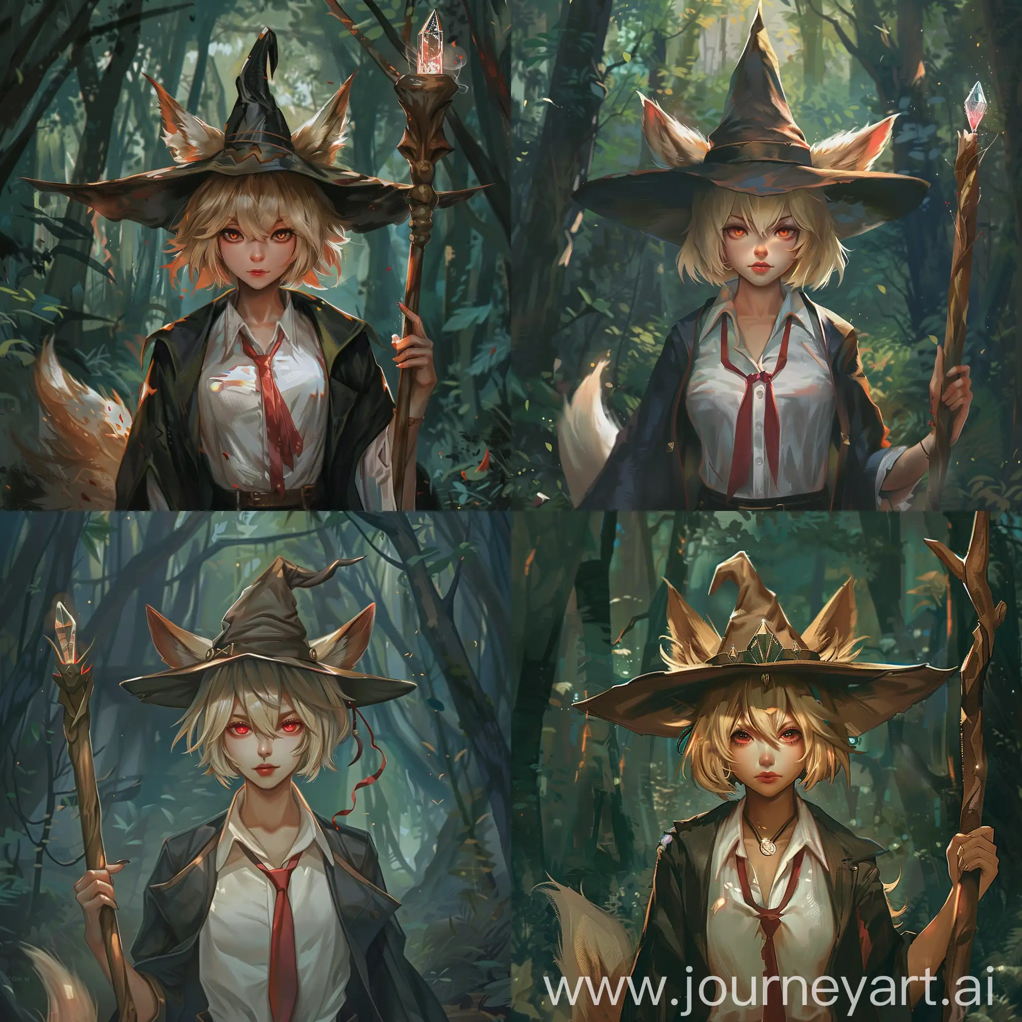 Blonde-Kitsune-Wizard-Strolls-Through-Dark-Forest-with-Crystal-Staff