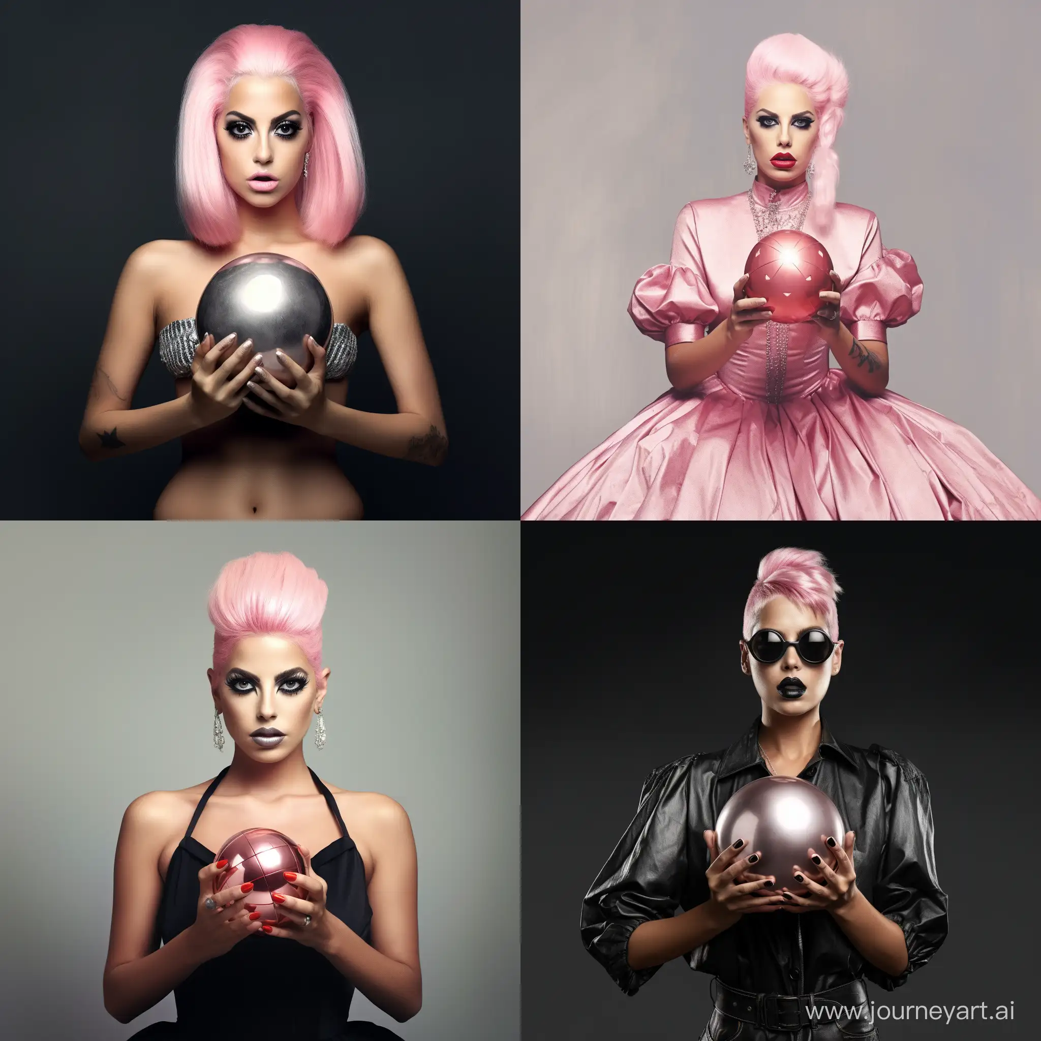 Lady-Gaga-Embracing-Futuristic-Glamour-with-Pink-Hairstyle-and-Chrome-Ball