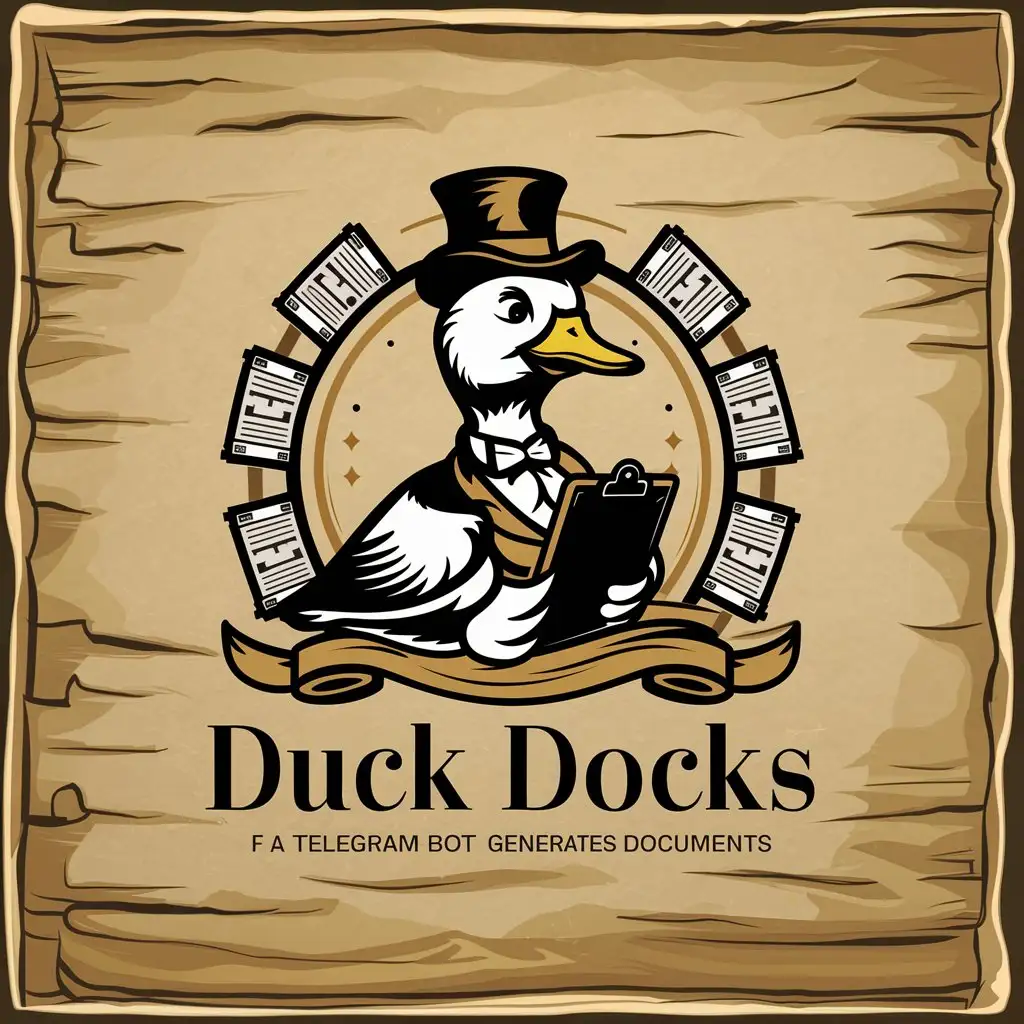 сделай красивый логотип для названия duck docks
это для телеграм бота, который создает документы
