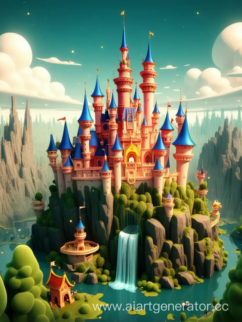 Whimsical-Cartoon-Kingdom-with-Majestic-Castles-and-Cheerful-Inhabitants