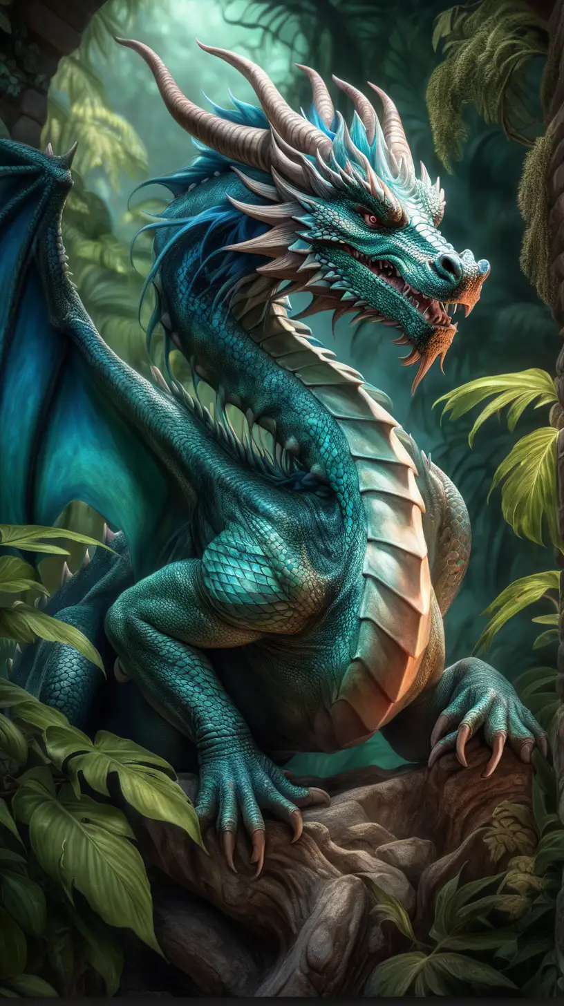 Mystical Dragon in Chiaroscuro Jungle Realistic Tattooinspired Art in 8K Resolution