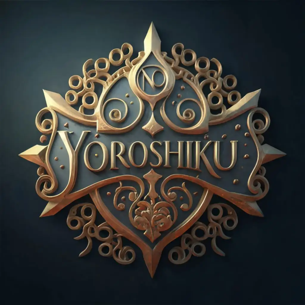logo, clean sign logo with wording: "YOROSHIKU", --no nice to meet you, 3d render, typography, majestic, fantasy, intricate, elegant, realistic proportions, highly detailed, dark fantasy, photo, cinematic, transparent background, HQ, concept art, ray tracing, smooth, sharp focus, cinematic lighting, illustration, intricate background, Epic Cinematic Text Effect, logo by Deligaris, with the text "Nice to meet you.", typography