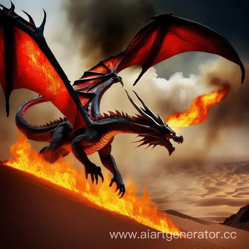 Fiery-Dragon-Flying-Over-Desert-Landscape