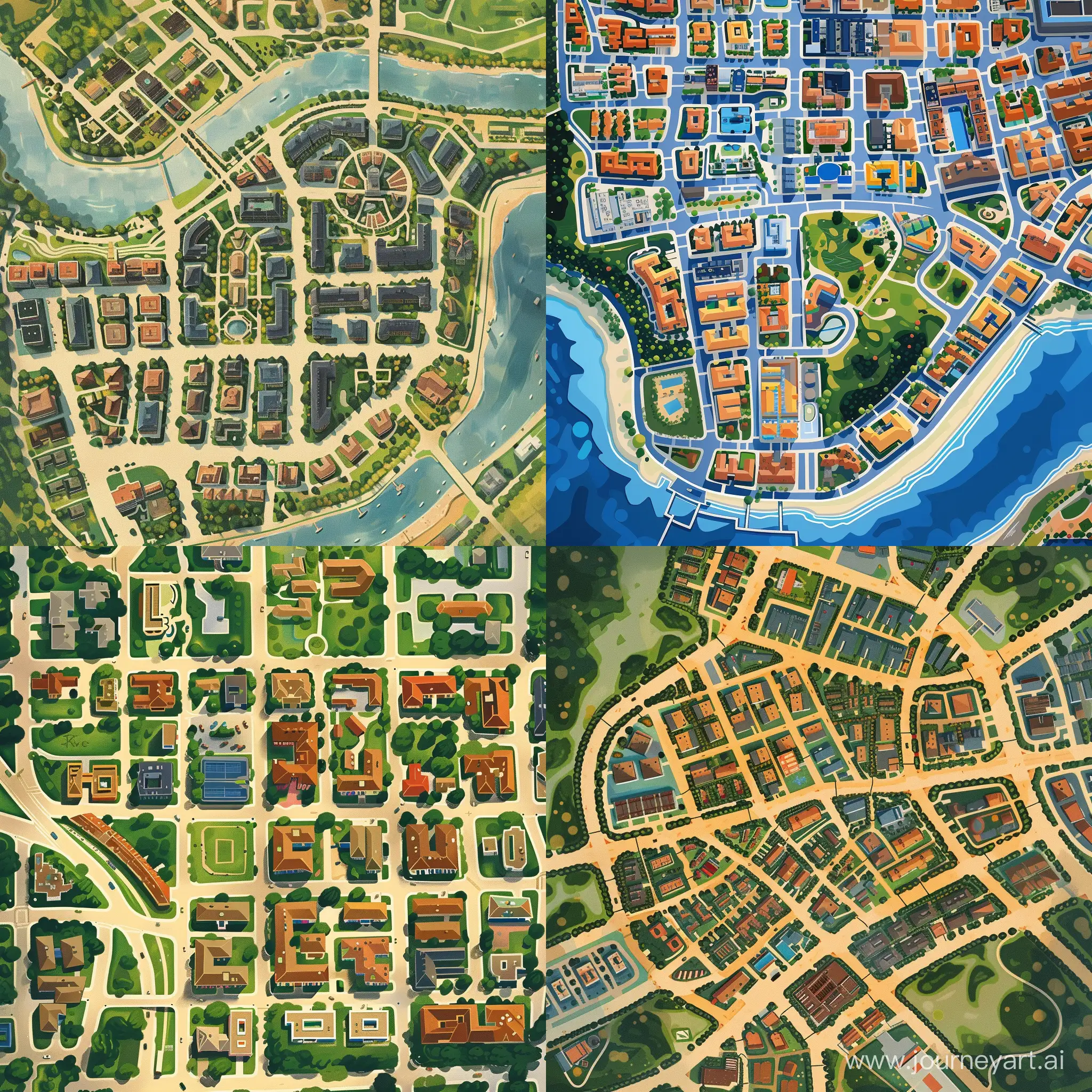 нарисованная картинка карта города вид сверху из 5 районов стиль мульт реализм как в гта 5