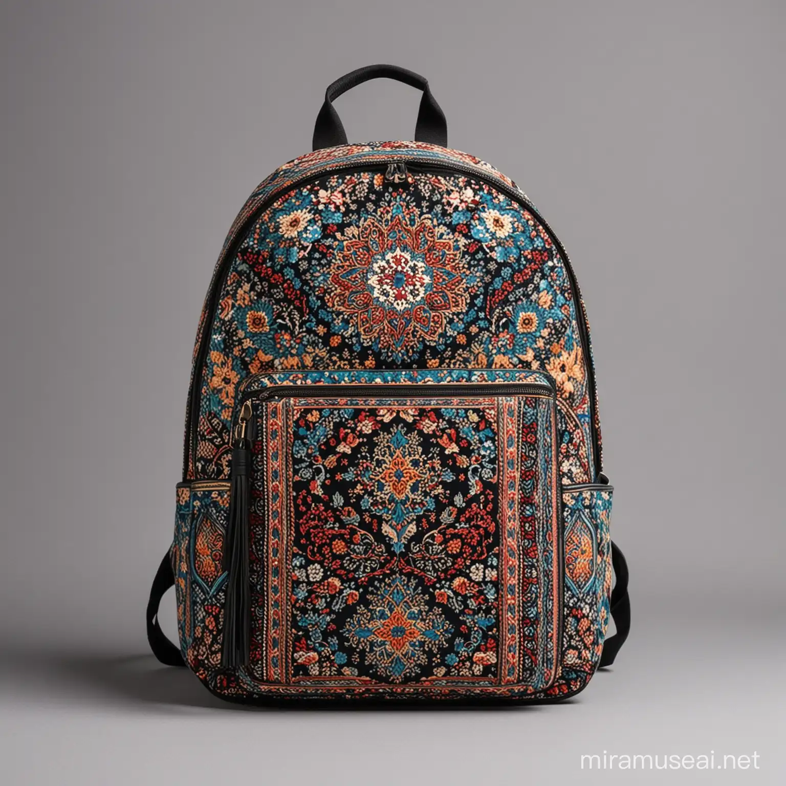 Logo: Creative backpack made of Persian patterns.