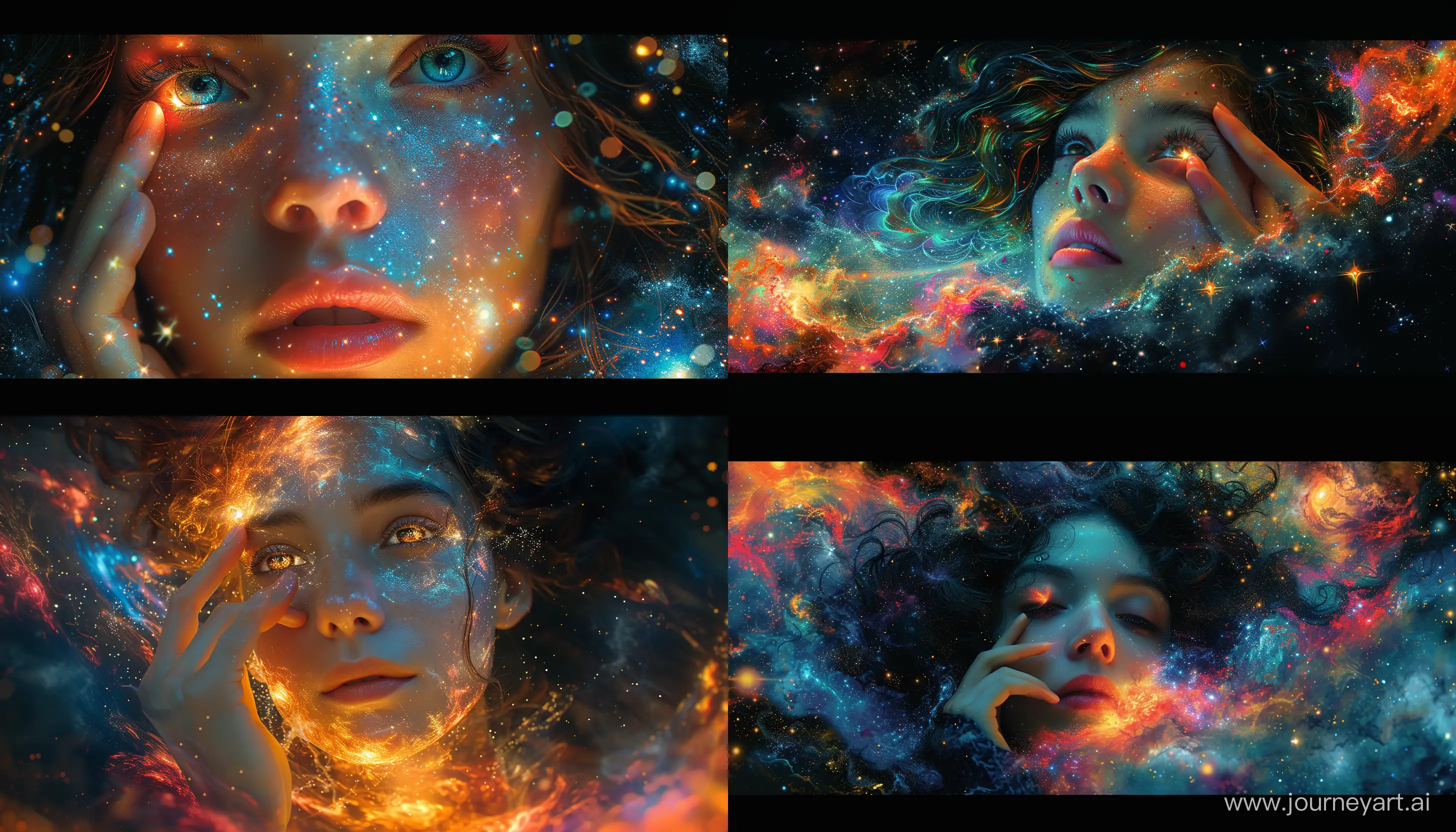 Psychedelic-Portrait-of-a-Woman-Touching-Her-Eye-in-Space-under-Starlight