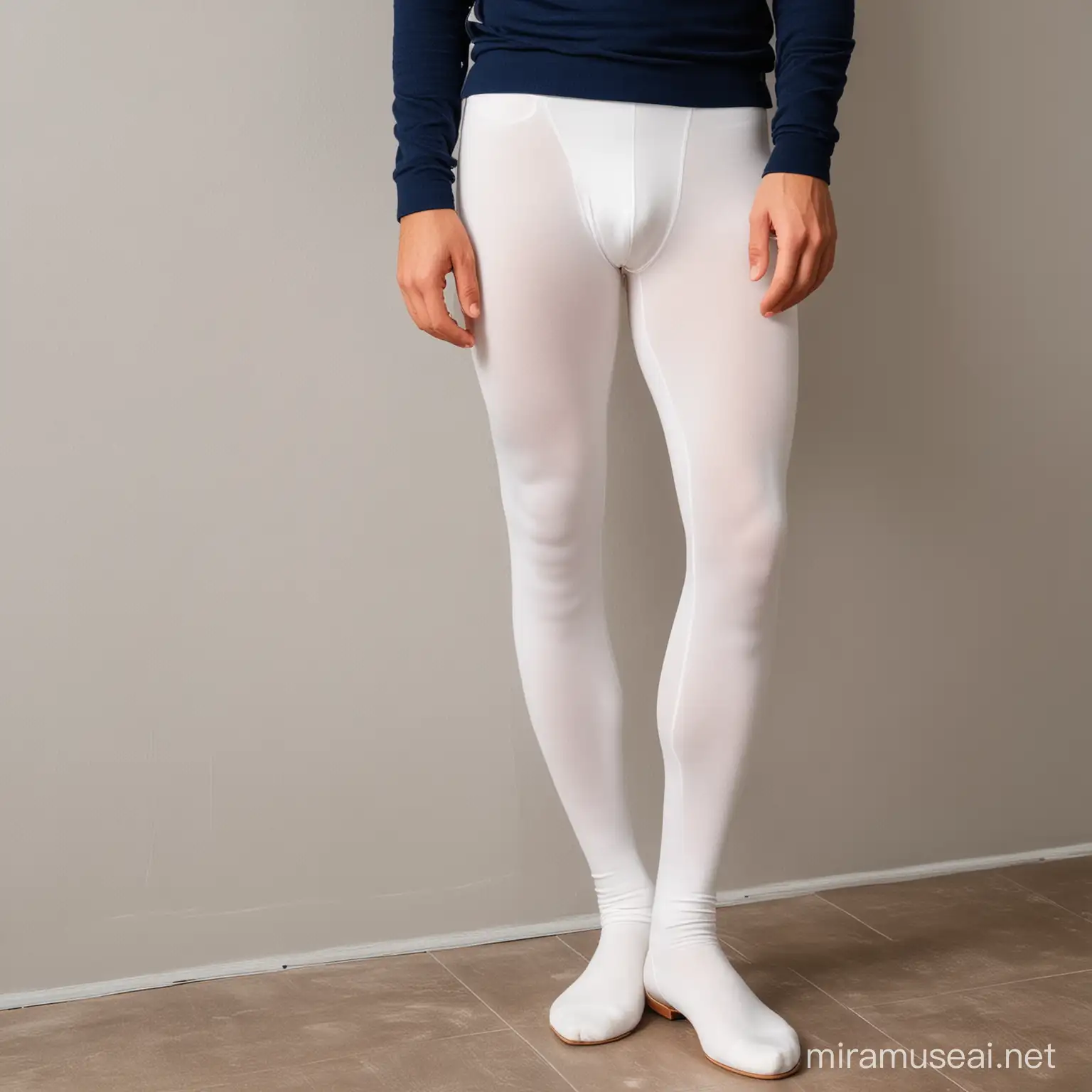 Elegant Young Man Posing in White Tights