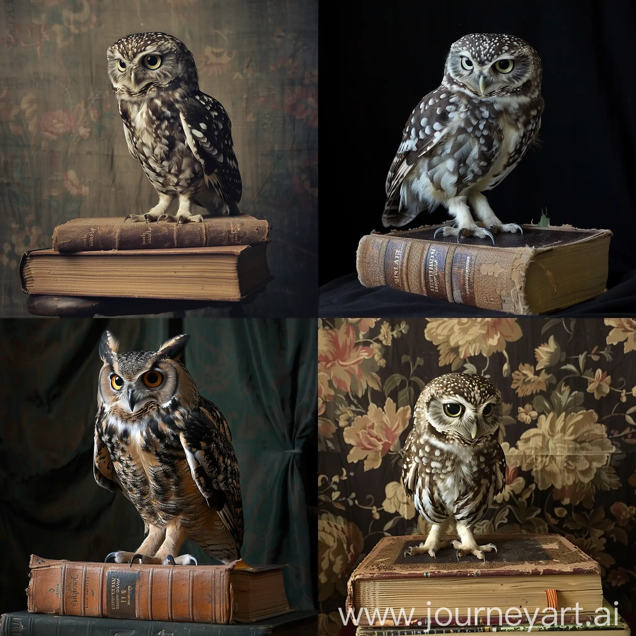An owl standing on a book