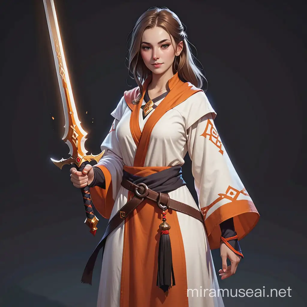 woman in monk's robe with great sword from albion online