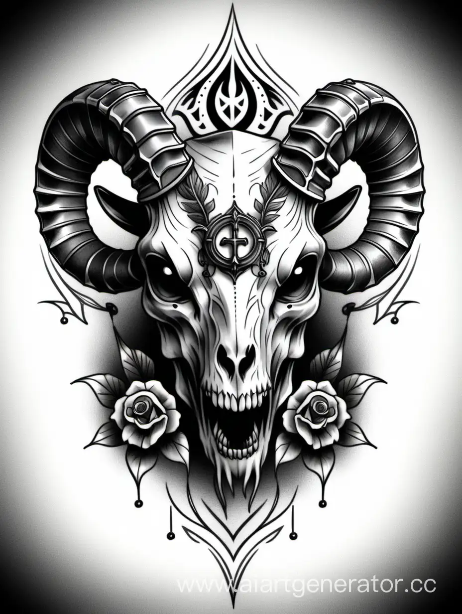 Gothic-Style-Goat-Skull-Tattoo-Sketch