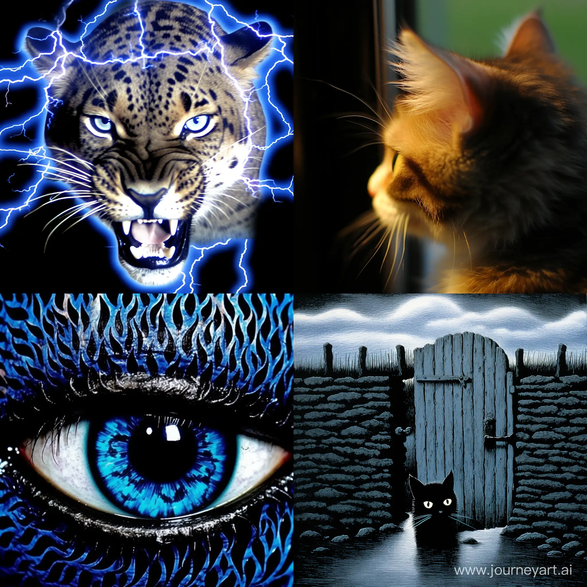 movie poster fantasy cinematic lighting, ::1.3, голубая кошка с черными узорами на фоне окна, свет проникает через окна отбрасывая блики на кошку, --chaos 100