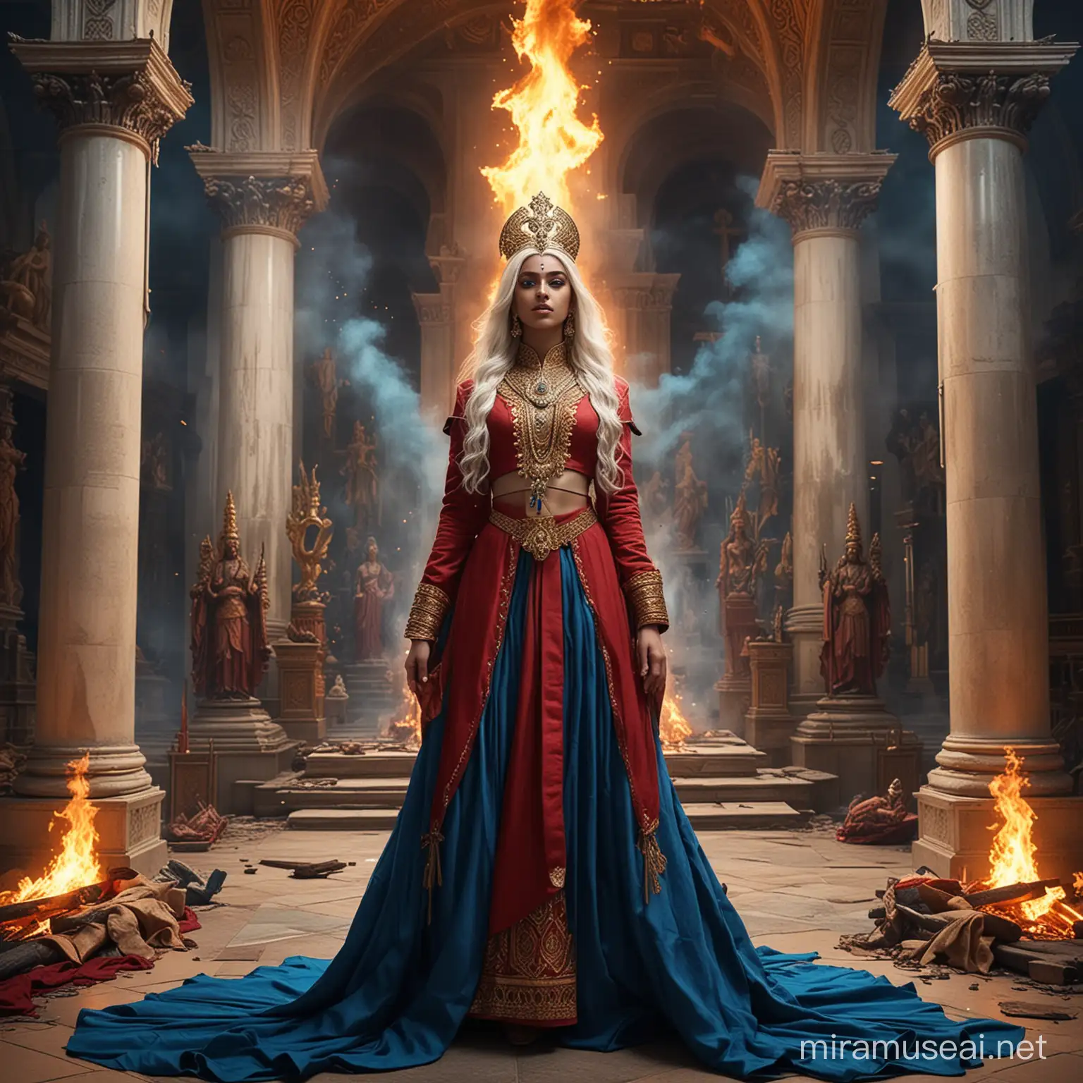 Goddess Empress in Mystical Hindu Attack Stance Surrounded by Cosmic Energy