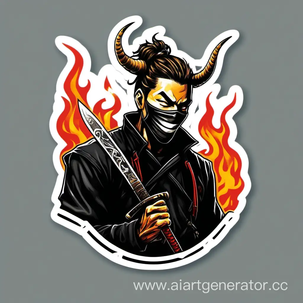 Joyful-Black-Assassin-with-Flaming-Katana-Sticker