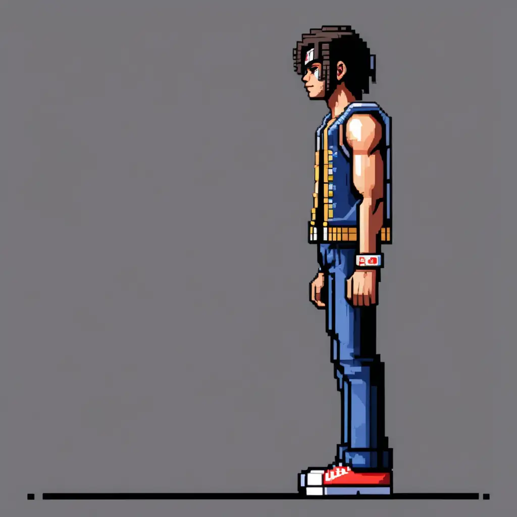 2d pixel art, full body, side profile, Gang leader, inspired by the warriors style 