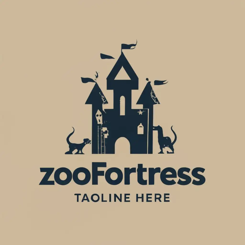 logo, Please make me a logo for a veterinary shop with animals in the castle, a lot of animals., with the text "ZooFortress", typography, be used in Animals Pets industry