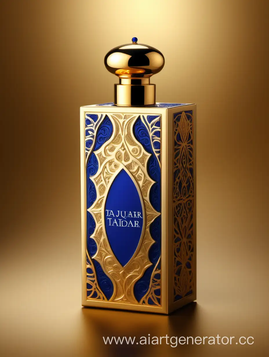 Luxurious-Perfume-Box-Design-TAJDAR-in-Gold-Royal-Blue-and-Beige