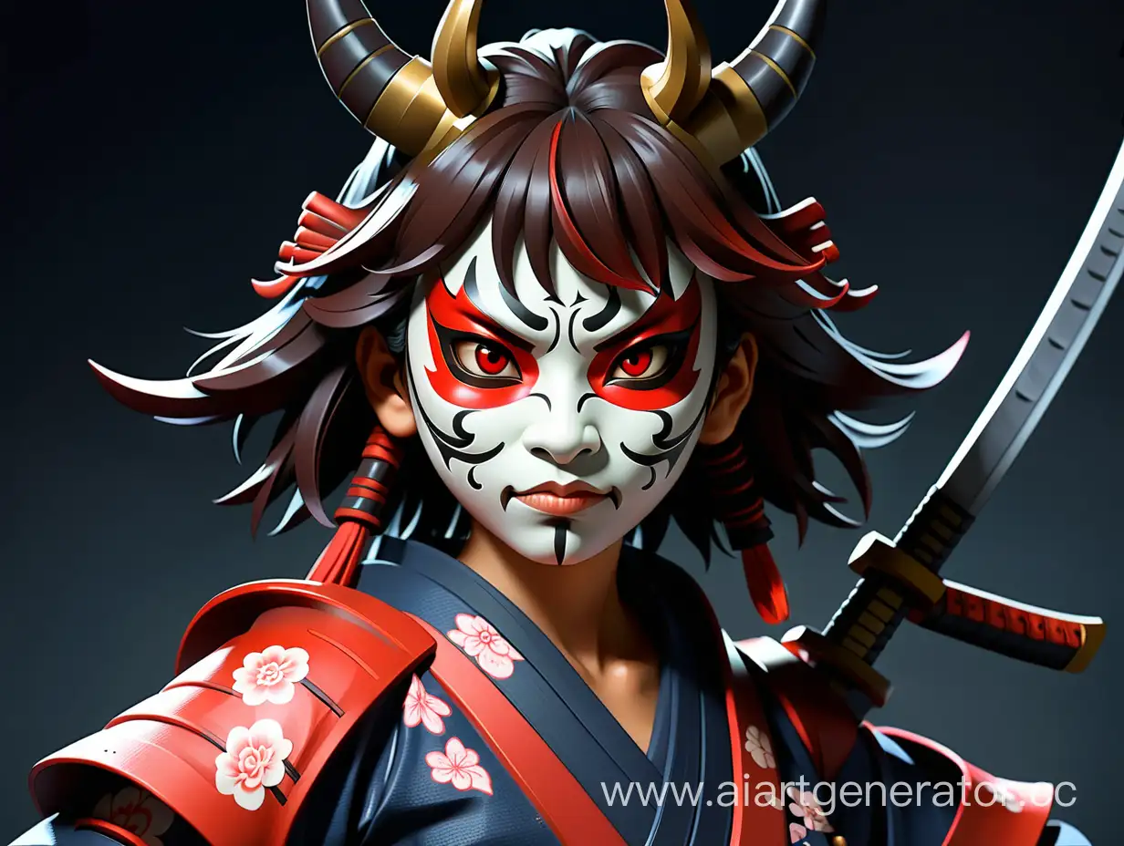 Masked-Oni-Girl-Ethereal-Samurai-Warrior-Art