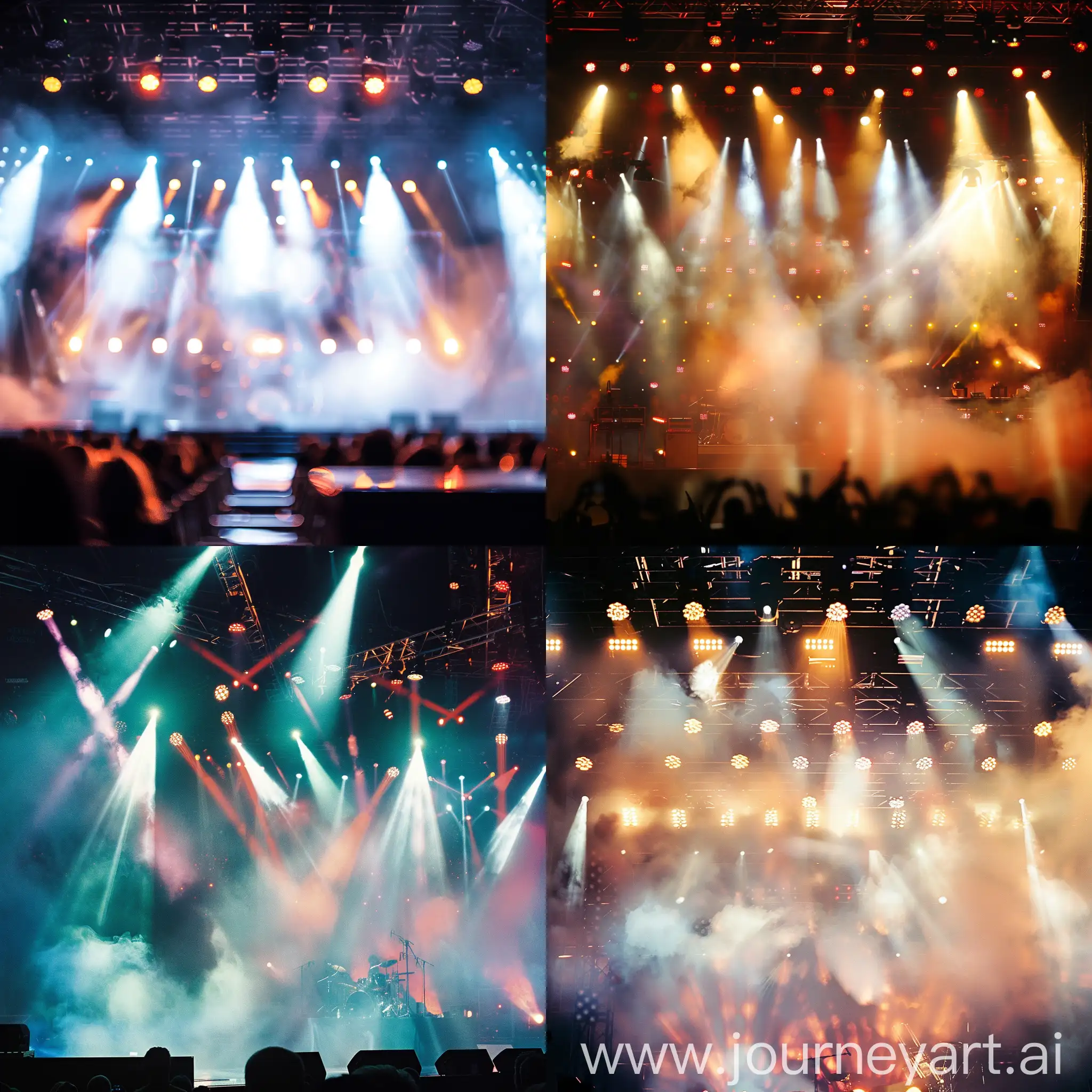 make a image of stage concert full lights camera haze, blur 