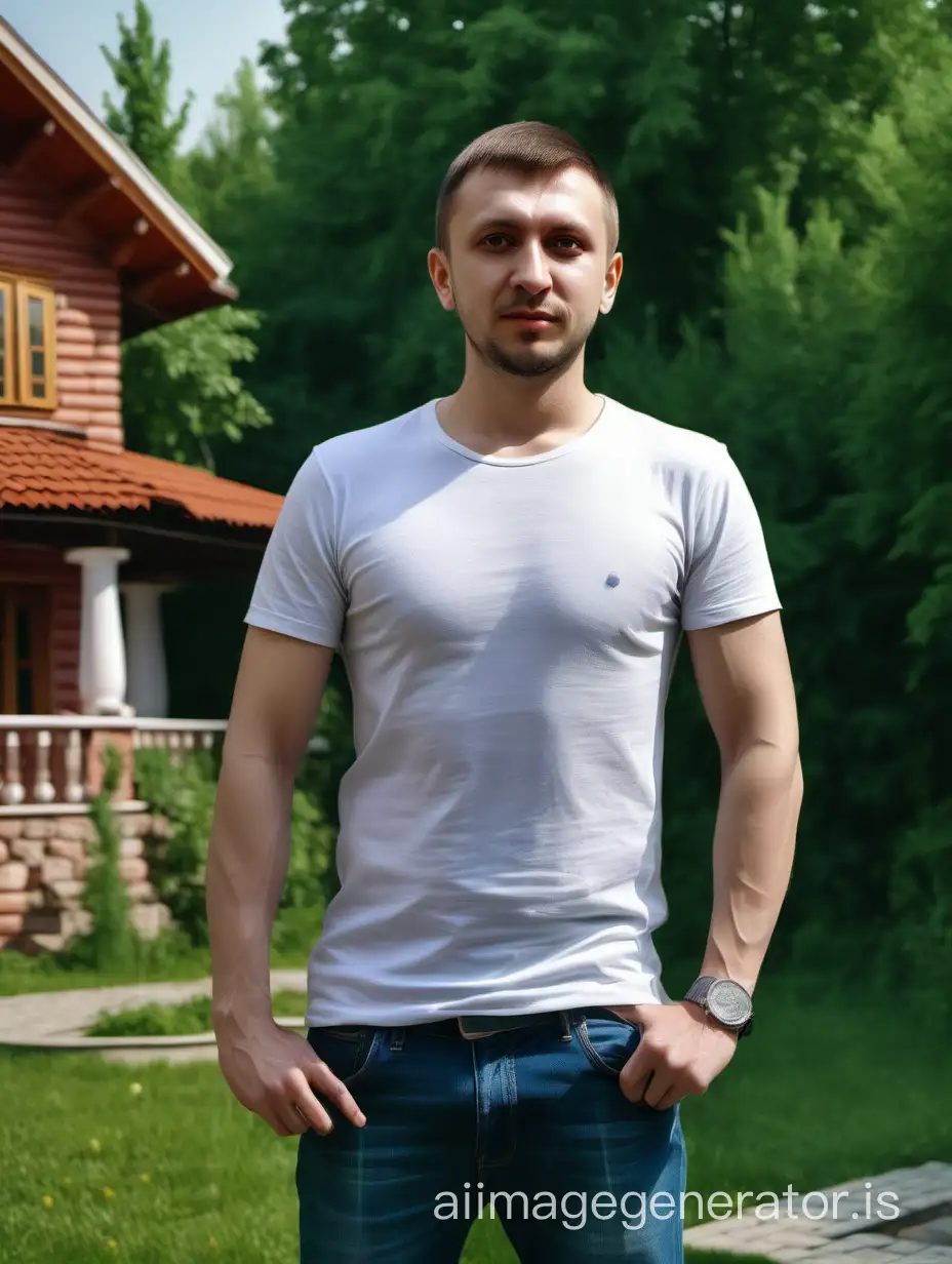 Anton, Man, 30 years old, Russia, against the background of a country house, garden, shashlik, realistically, photo