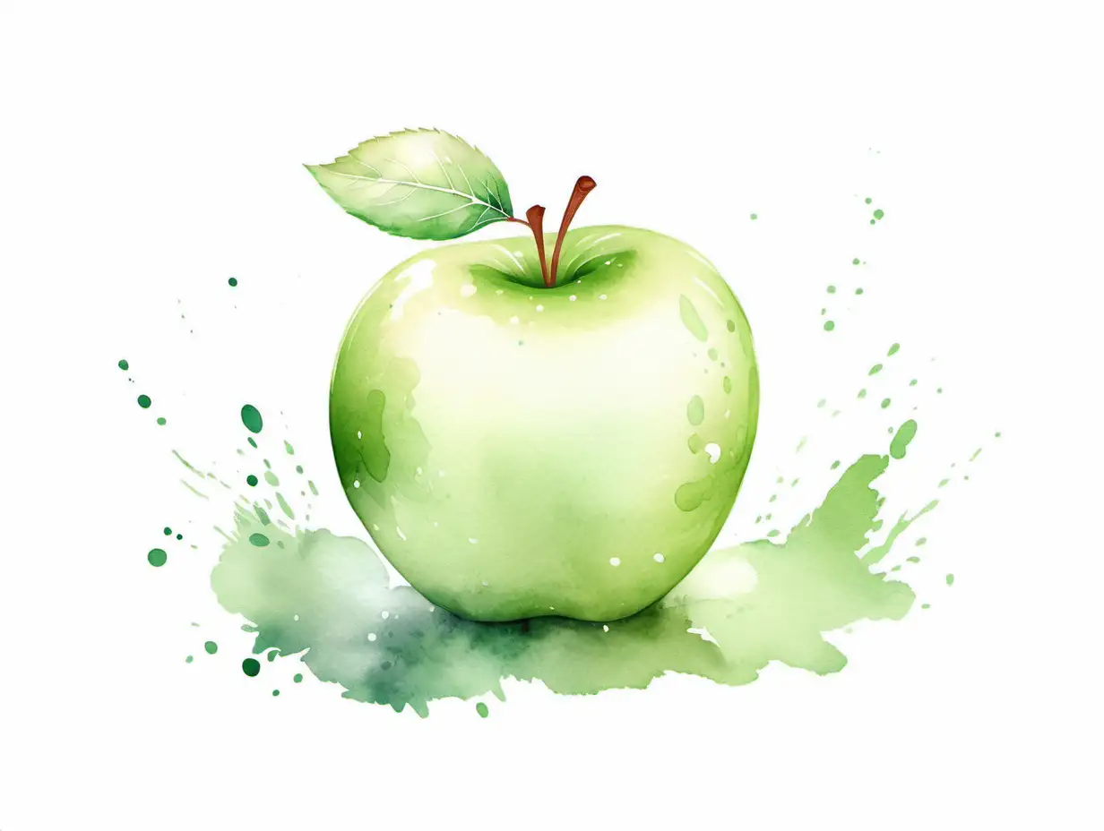 green apple, with white background, watercolors style, giving a soft and dreamy feel to the illustrations.
Use gentle and calming colours suitable for a toddler audience.