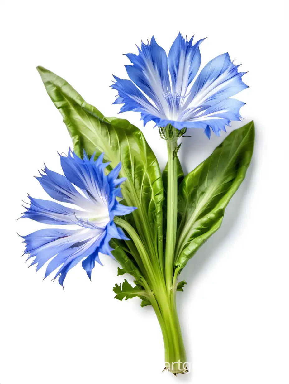 Chicory-Flowers-Blossoming-on-Bright-White-Background