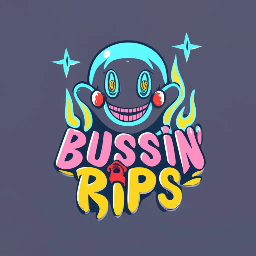 Logo, Pokemon Mr Mime, neon bright, with the text "Bussin Rips", typography, be used in Retail industry, TCG Cards on fire, Dark, Horror, Bloody