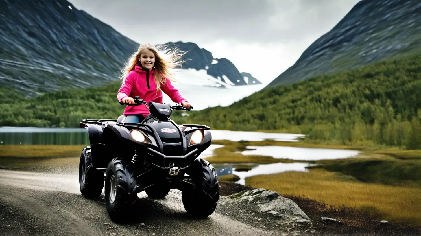 Adventurous Girl Riding ATV in Scenic Norwegian Wilderness