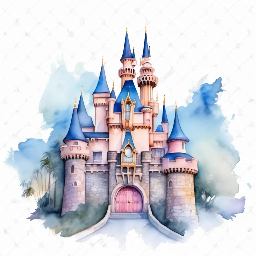 make similar high resolution images depicting Anaheim's Disneyland Sleeping Beauty Castle, highly detailed. Medium: watercolor