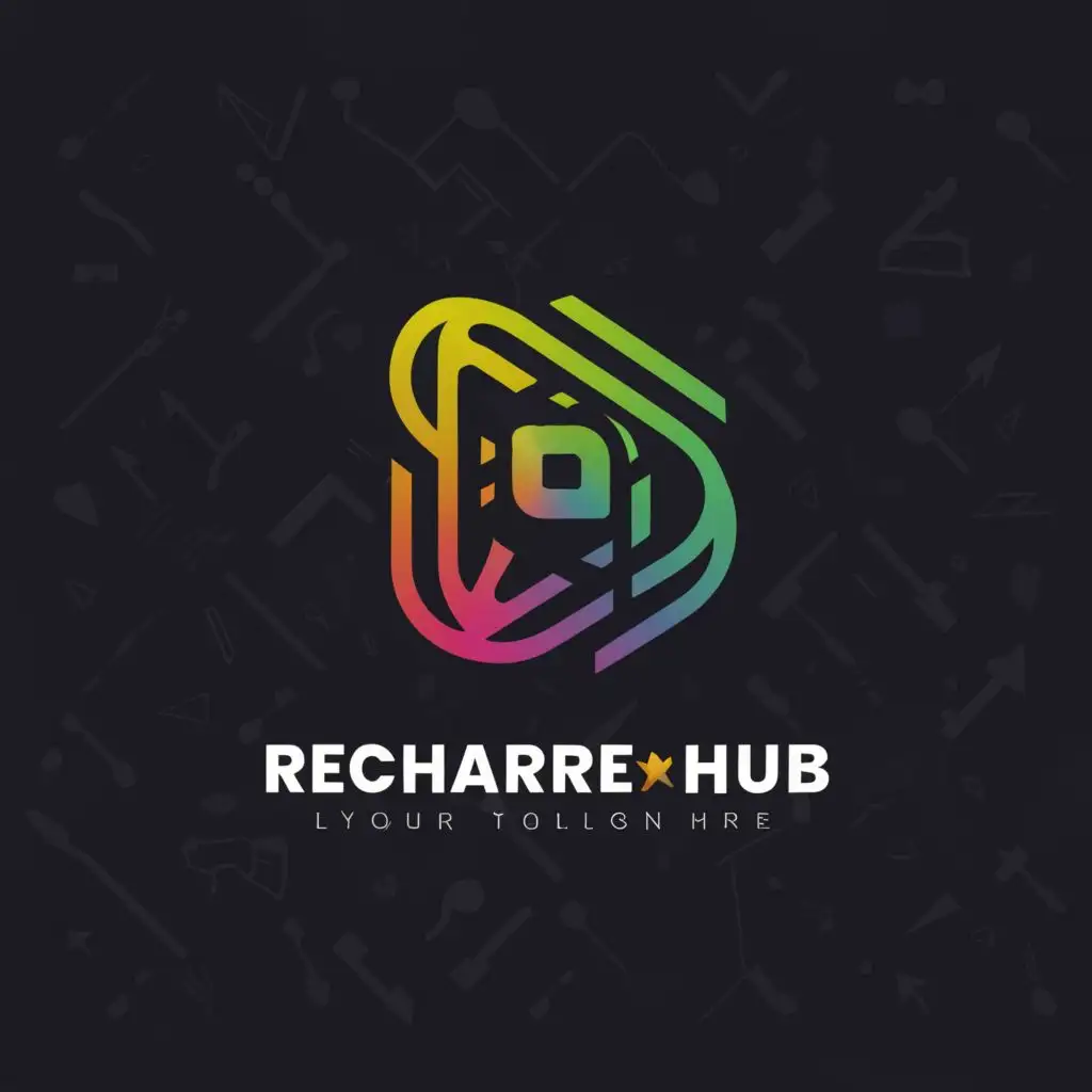 a logo design,with the text "Recharge Hub", main symbol:for gaming topup

,complex,royal black and white
background