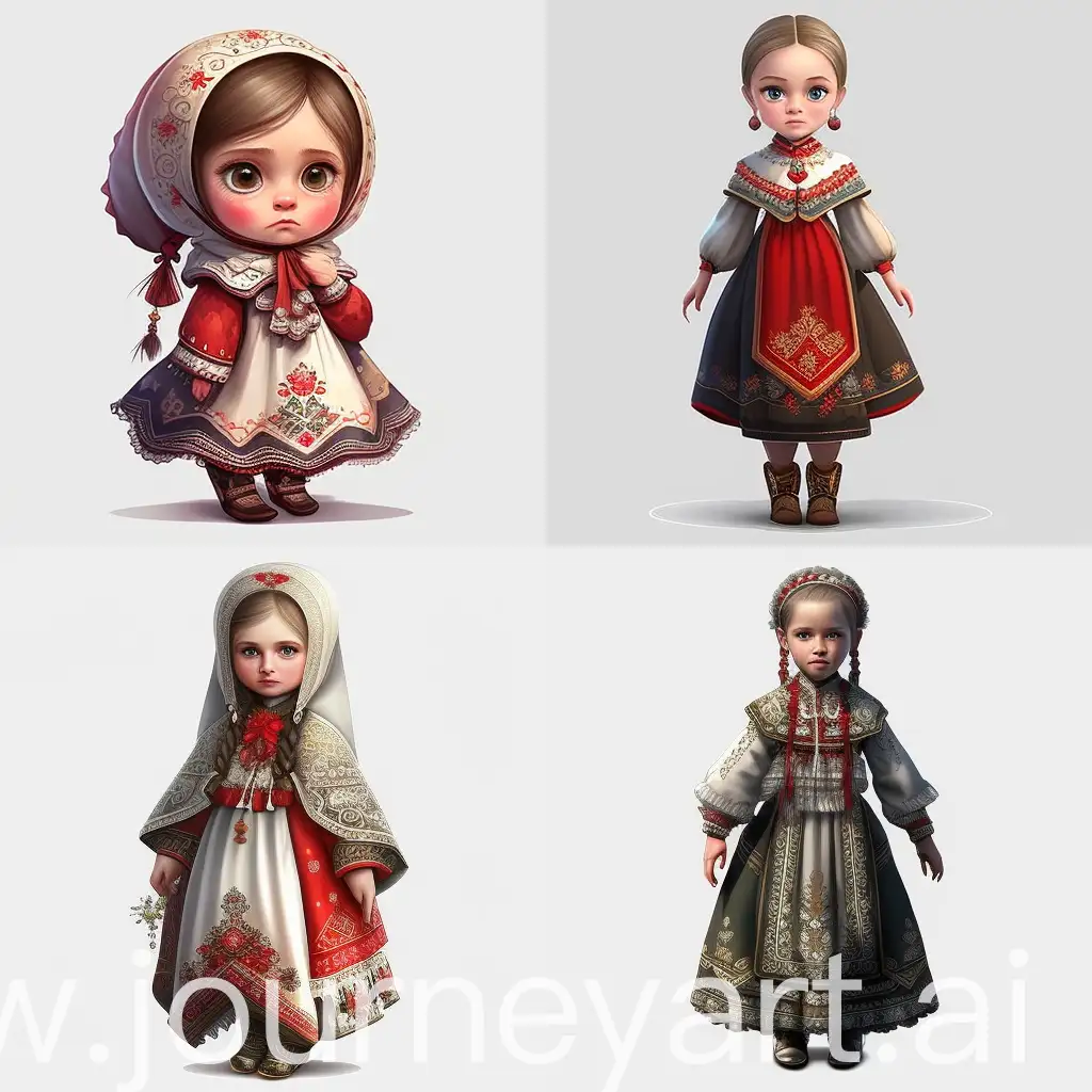 персонаж,  маленькая девочка,игровой персонаж,  русский народный костюм, костюм,, в полный рост, разворот прозрачный фон
