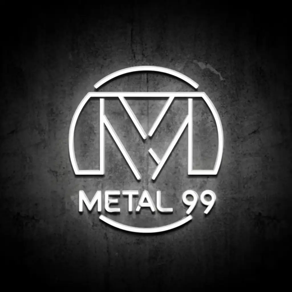 a logo design,with the text "MetAL99", main symbol:Create a minimalist neon logo for a metal picture store with the name "MetAL99",Minimalistic,clear background