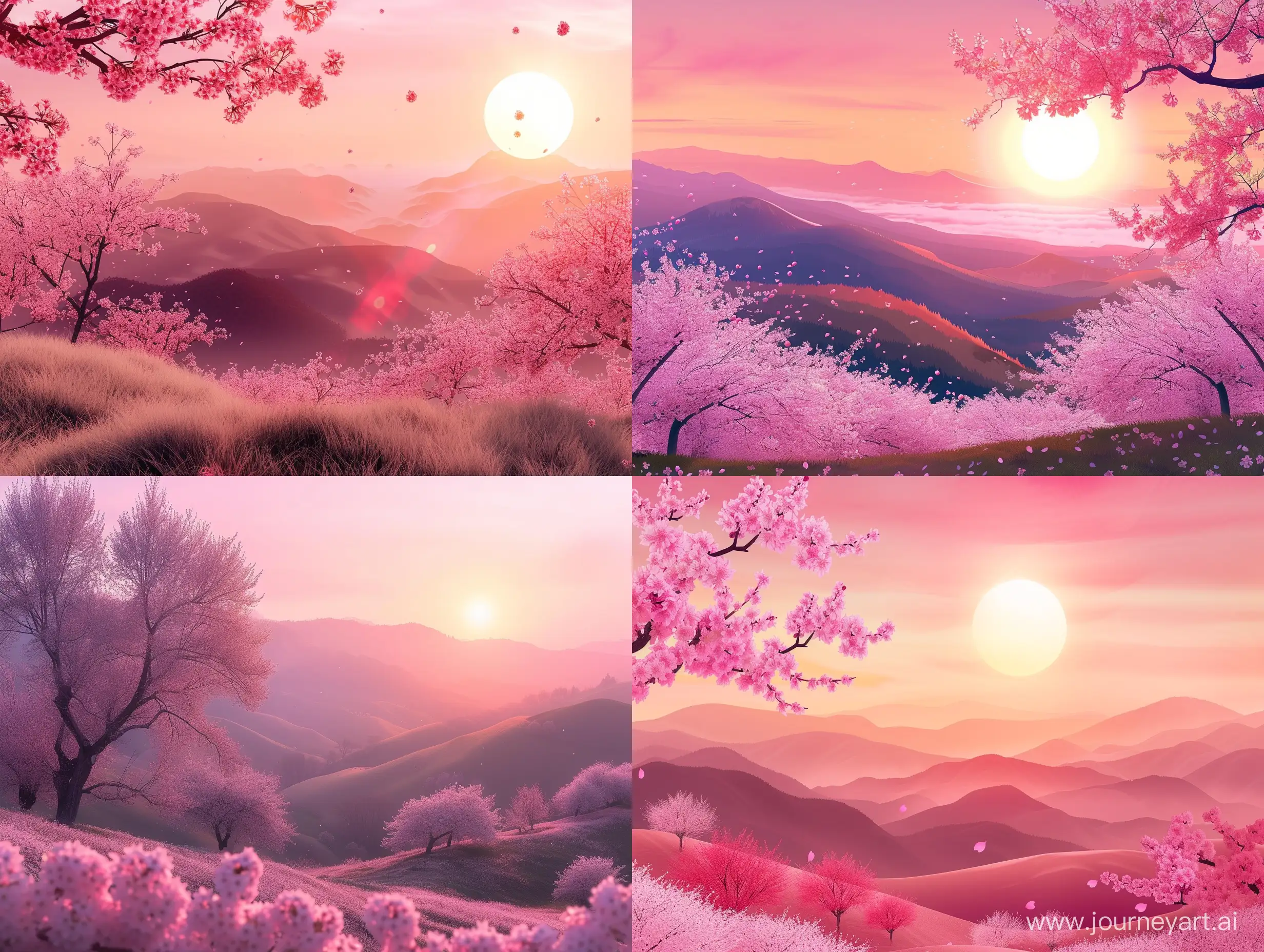 Serene-Spring-Cherry-Blossom-Landscape-with-Pink-Glowing-Sun