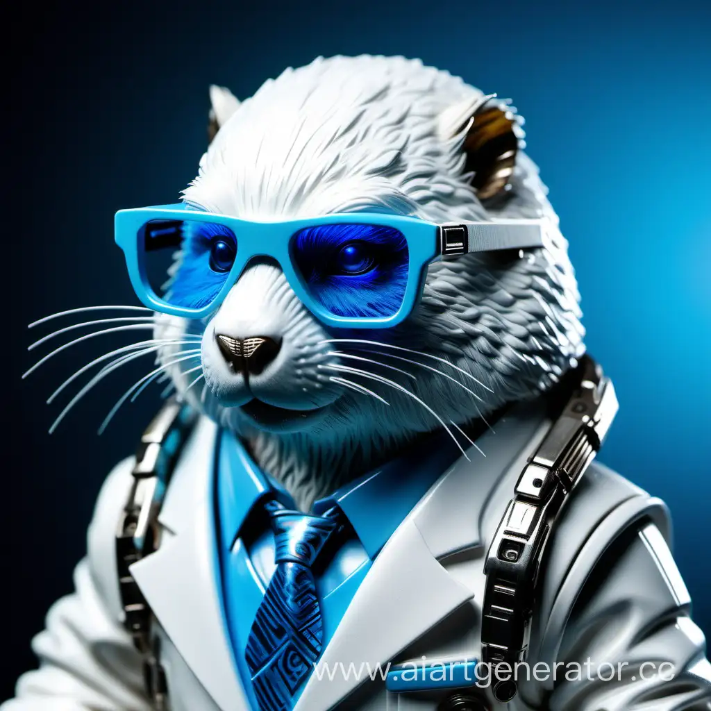 Futuristic-Cybernetic-White-Beaver-Wearing-Stylish-Blue-Glasses