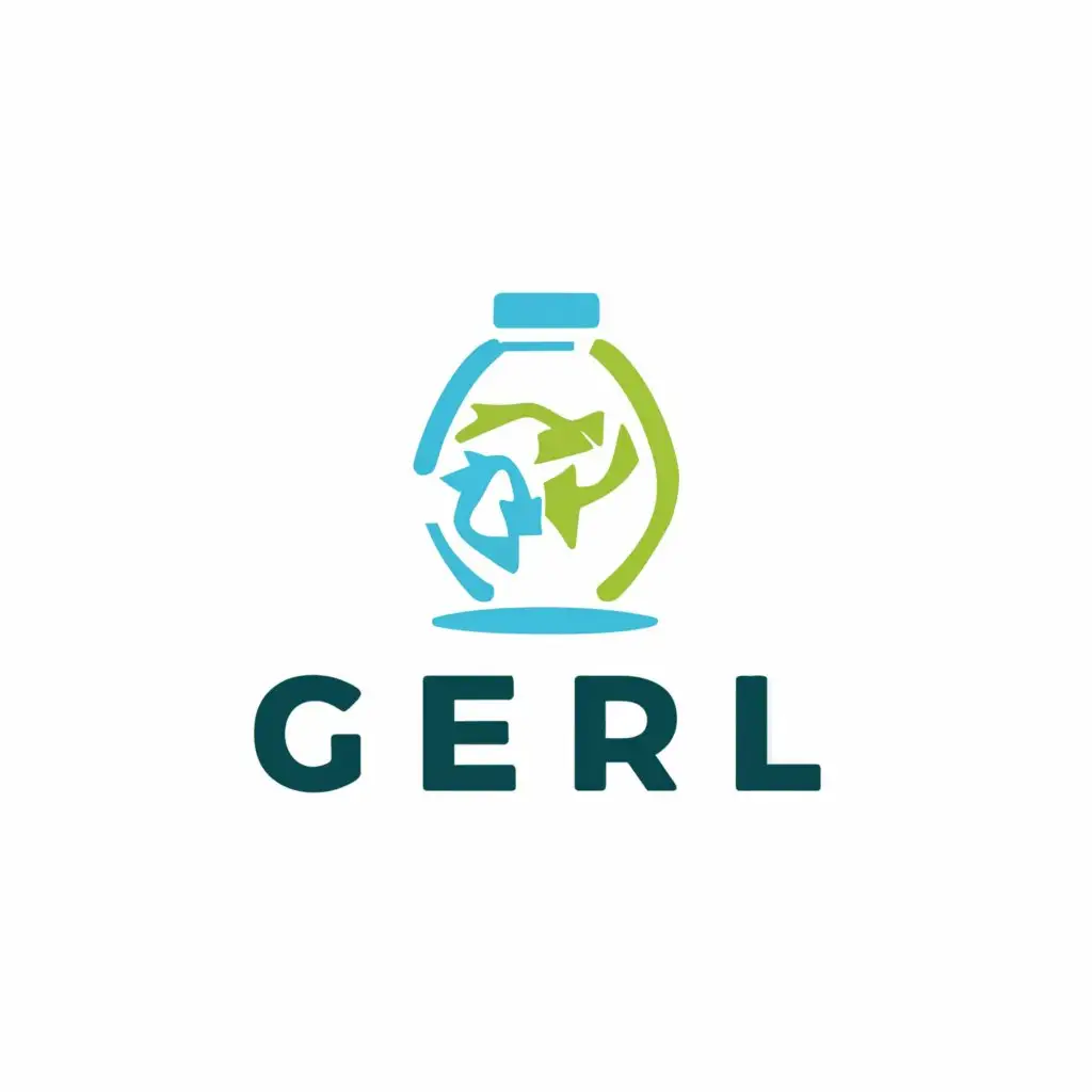 a logo design,with the text "GERL", main symbol:A plastic bottle with the recycle logo around,Moderate,clear background
