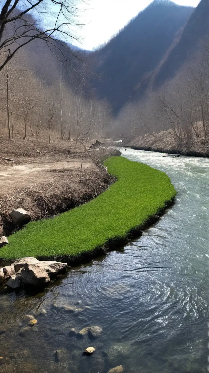 Picturesque River View in Springtime Mountains