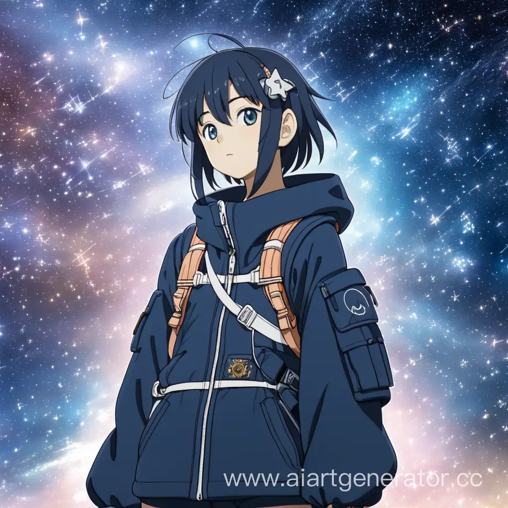 аниме персонаж на фоне космических звезд