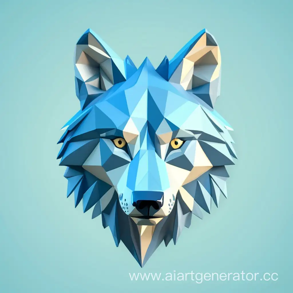 low poly wolf face in light blue