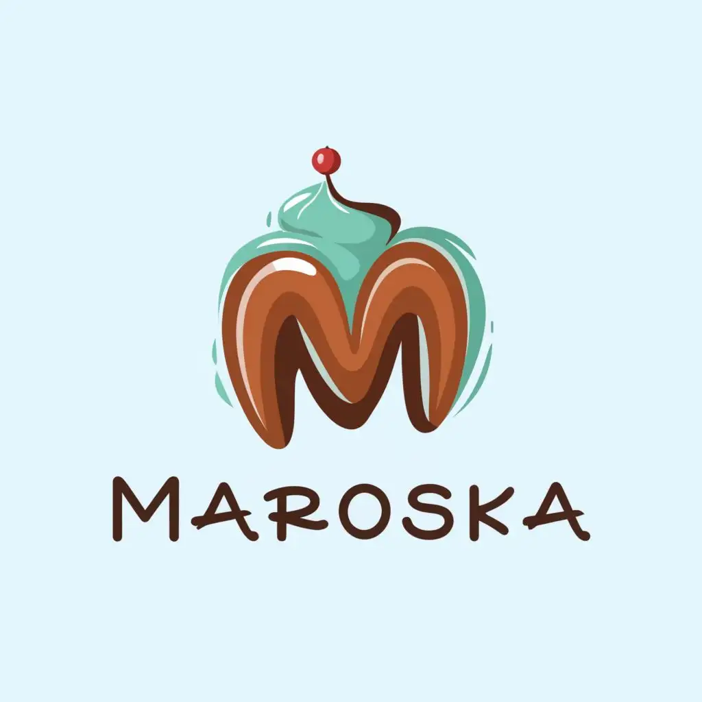 a logo design,with the text "Maroska", main symbol:Either an M or anything that  symbolizes cake making,Moderate,clear background