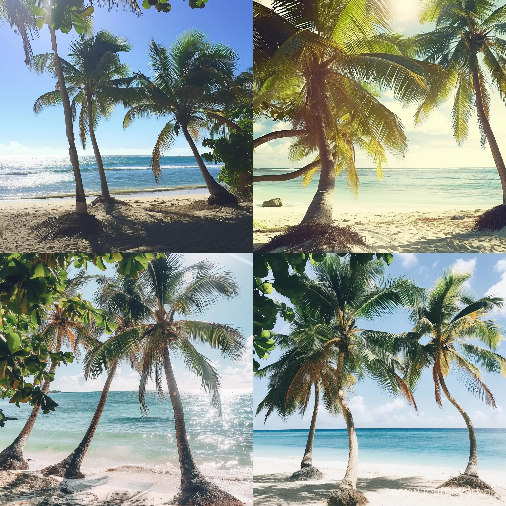 Tropical-Beach-Scene-with-Coconut-Trees-and-Sunshine
