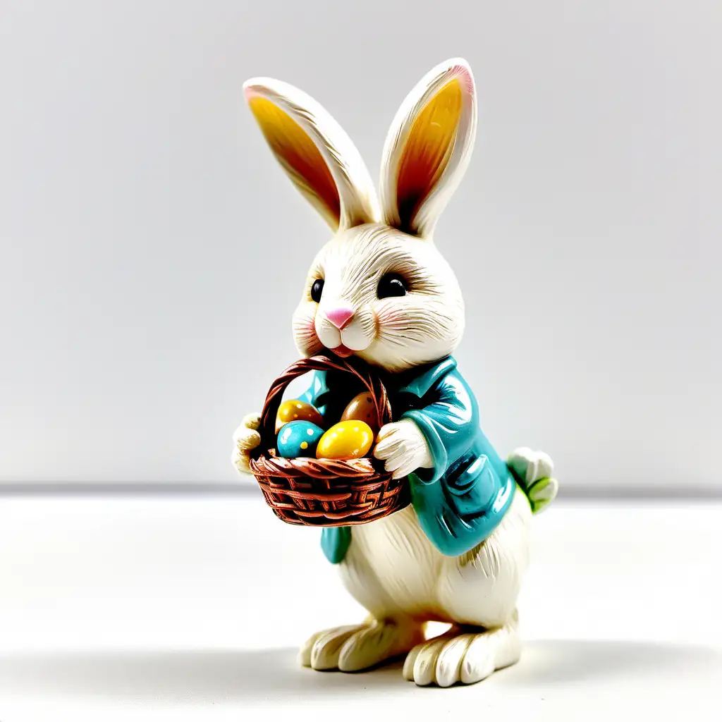 Charming Easter Resin Bunny with Basket on White Background