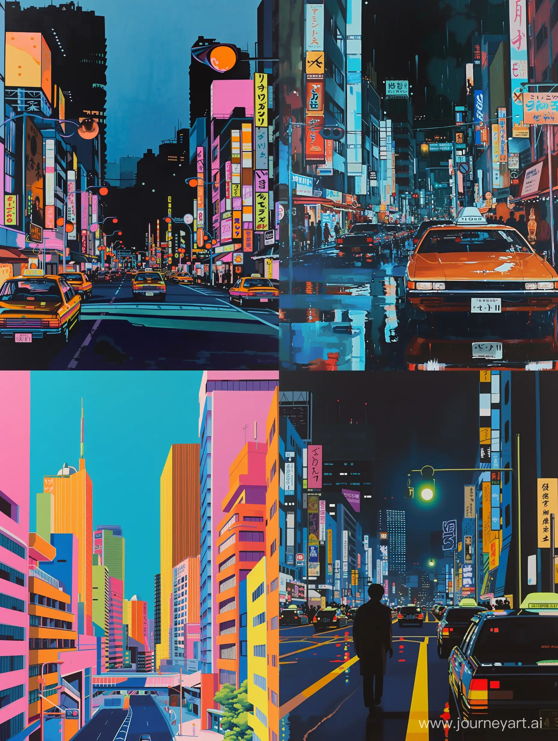 Hiroshi Nagai's painting depicting a 80s city pop in Japan